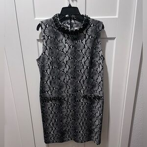 MICHAEL KORS NWT AUTHENTIC SNAKESKIN PRINT, BLK RHINESTONE MOCK NECK STYLE DRESS